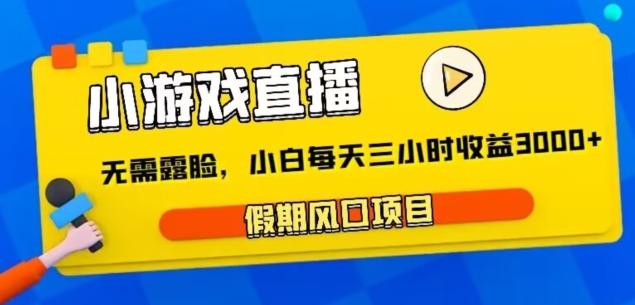 小游戏直播，假期风口项目，无需露脸，小白每天三小时，到账3000+-康仁安资源