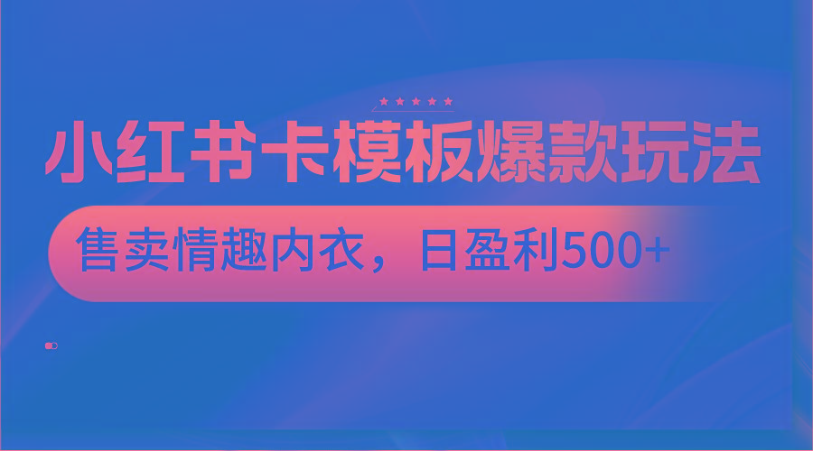 小红书卡模板爆款玩法，售卖情趣内衣，日盈利500+-康仁安资源