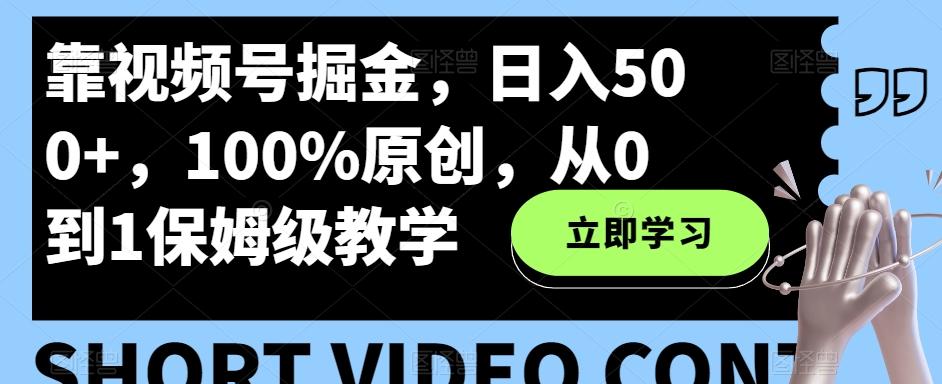 靠视频号掘金，日入500+，100%原创，从0到1保姆级教学-康仁安资源