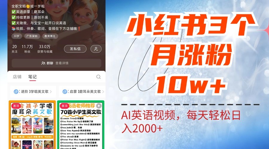 小红书三个月涨粉10W，AI英语视频0成本制作，每天轻松日入2000+-康仁安资源
