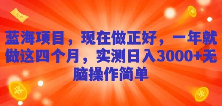 蓝海项目，现在做正好，一年就做这4个月，实测日入3000+，无脑简单操作！-康仁安资源