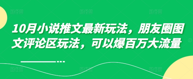 10月小说推文最新玩法，朋友圈图文评论区玩法，可以爆百万大流量 -康仁安资源