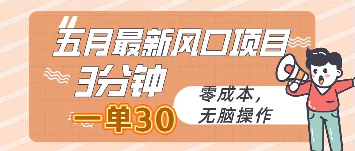 五月最新风口项目，3分钟一单30，零成本，无脑操作-康仁安资源