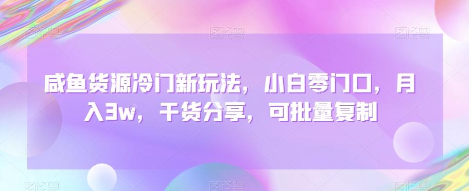 咸鱼货源冷门新玩法，小白零门口，月入3w，干货分享，可批量复制-康仁安资源