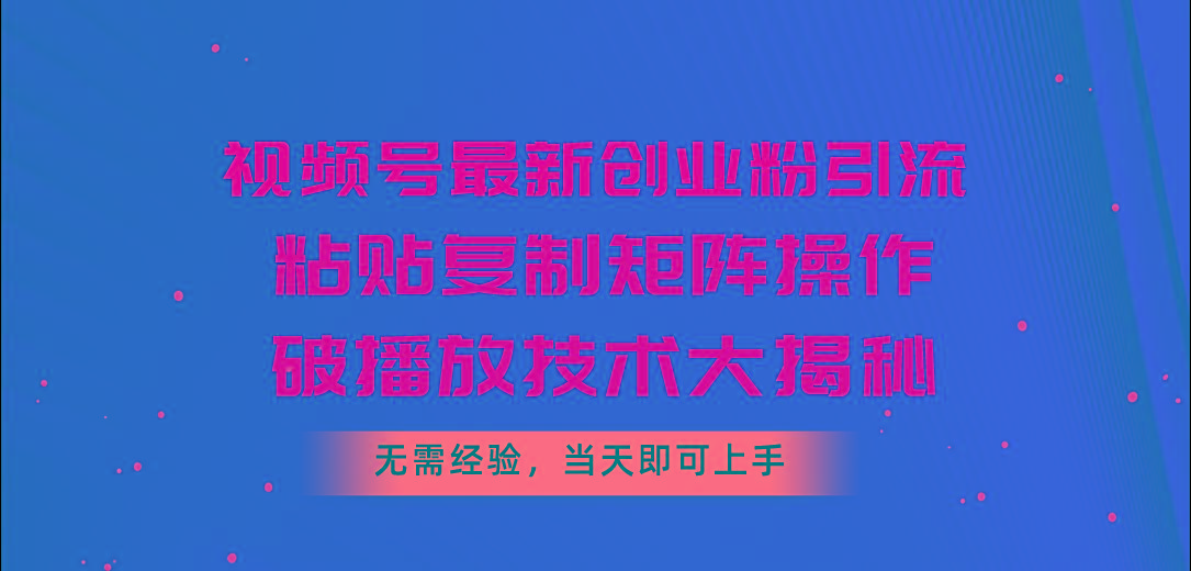 视频号最新创业粉引流，粘贴复制矩阵操作，破播放技术大揭秘，无需经验...-康仁安资源
