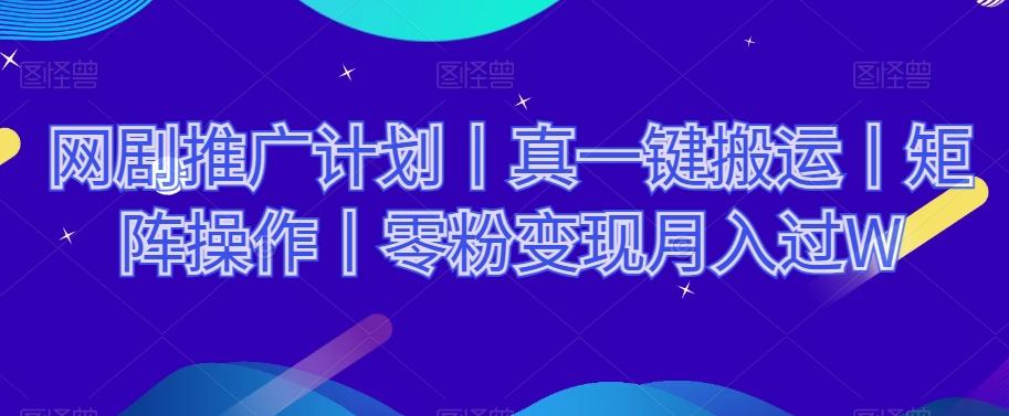 网剧推广计划丨真一键搬运丨矩阵操作丨零粉变现月入过W-康仁安资源