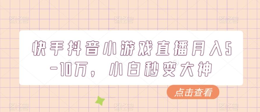 快手抖音小游戏直播月入5-10万，小白秒变大神-康仁安资源