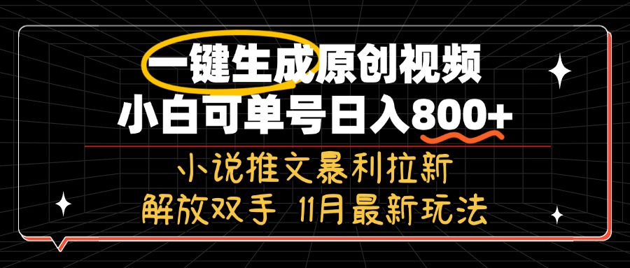 11月最新玩法小说推文暴利拉新，一键生成原创视频，小白可单号日入800+...-康仁安资源