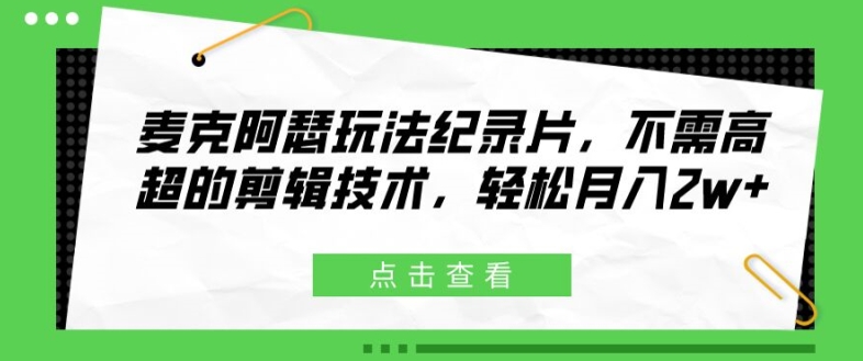 麦克阿瑟玩法纪录片，不需高超的剪辑技术，轻松月入2w+【揭秘】-康仁安资源