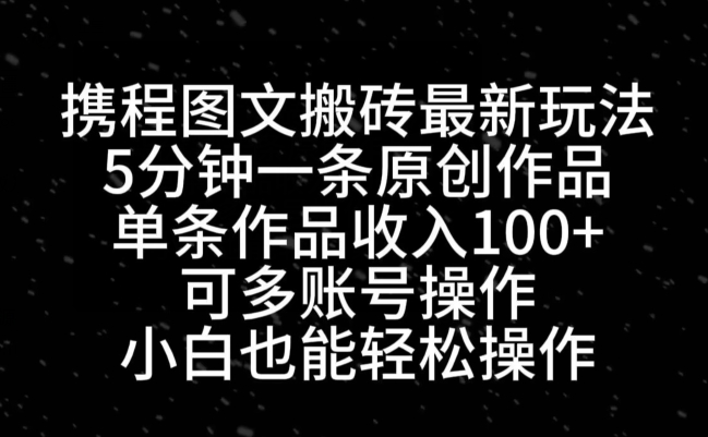 携程图文搬砖最新玩法，5分钟一条原创作品，单条作品收入100+-康仁安资源