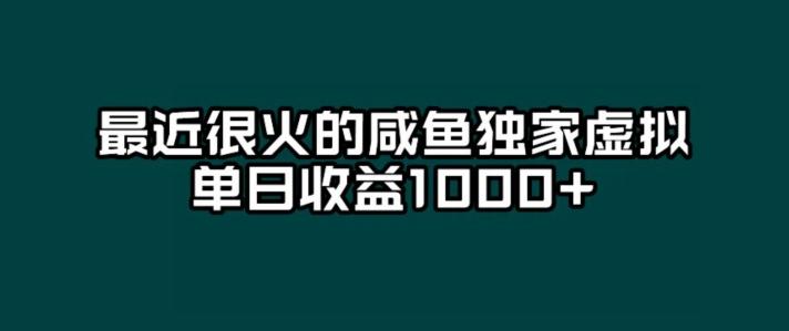 最近很火的咸鱼独家虚拟，单日收益1000+-康仁安资源