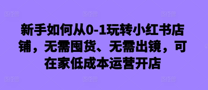 新手如何从0-1玩转小红书店铺，无需囤货、无需出镜，可在家低成本运营开店-康仁安资源