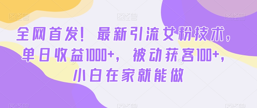 全网首发！最新引流女粉技术，单日收益1000+，被动获客100+，小白在家就能做【揭秘】-康仁安资源