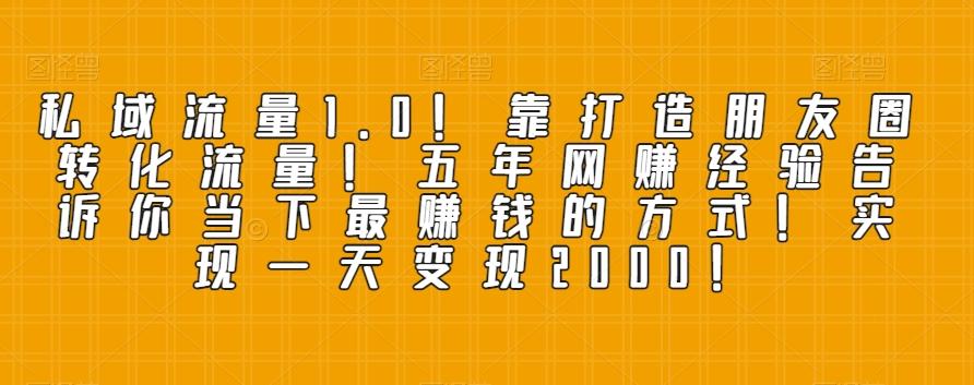私域流量1.0！靠打造朋友圈转化流量！五年网赚经验告诉你当下最赚钱的方式！实现一天变现2000！-康仁安资源