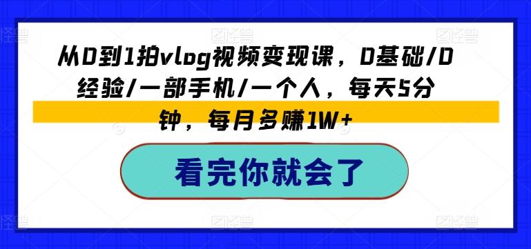 从0到1拍vlog视频变现课，0基础/0经验/一部手机/一个人，每天5分钟，每月多赚1W+-康仁安资源