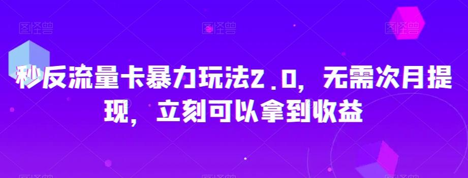 秒反流量卡暴力玩法2.0，无需次月提现，立刻可以拿到收益【揭秘】-康仁安资源