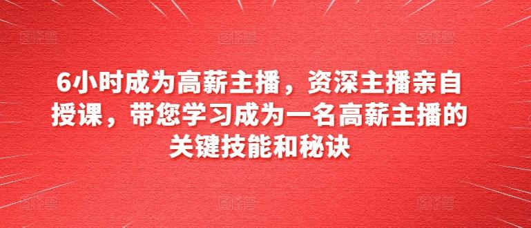 6小时成为高薪主播，资深主播亲自授课，带您学习成为一名高薪主播的关键技能和秘诀-康仁安资源