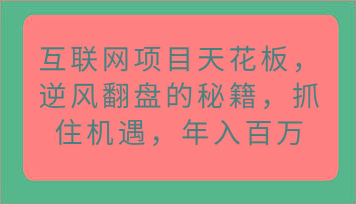 互联网项目天花板，逆风翻盘的秘籍，抓住机遇，年入百万-康仁安资源