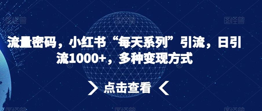 流量密码，小红书“每天系列”引流，日引流1000+，多种变现方式【揭秘】-康仁安资源