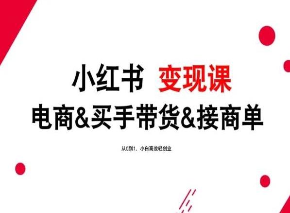 2024年最新小红书变现课，电商&买手带货&接商单，从0到1，小白高效轻创业-康仁安资源