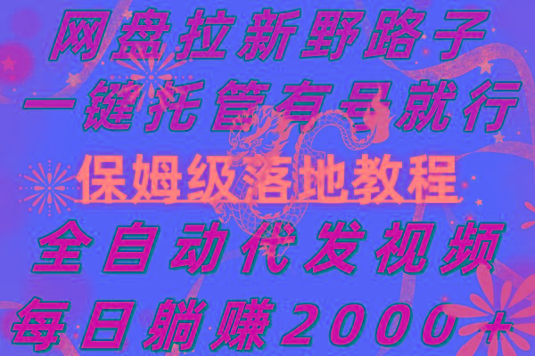 网盘拉新野路子，一键托管有号就行，全自动代发视频，每日躺赚2000＋，...-康仁安资源