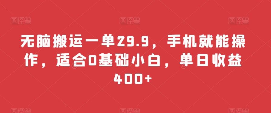 无脑搬运一单29.9，手机就能操作，适合0基础小白，单日收益400+-康仁安资源