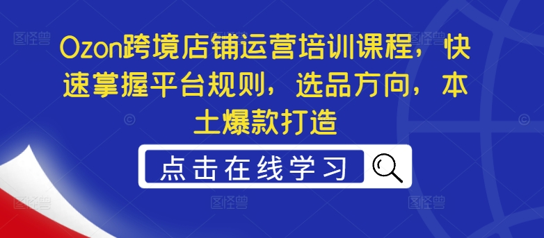 Ozon跨境店铺运营培训课程，快速掌握平台规则，选品方向，本土爆款打造-康仁安资源