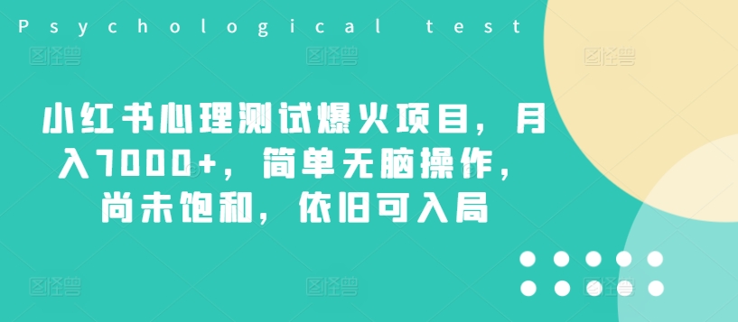 小红书心理测试爆火项目，月入7000+，简单无脑操作，尚未饱和，依旧可入局-康仁安资源