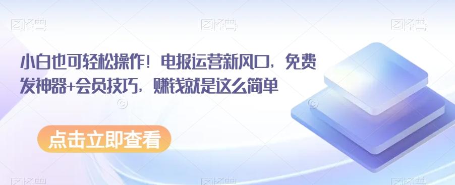 小白也可轻松操作！电报运营新风口，免费发神器+会员技巧，赚钱就是这么简单-康仁安资源