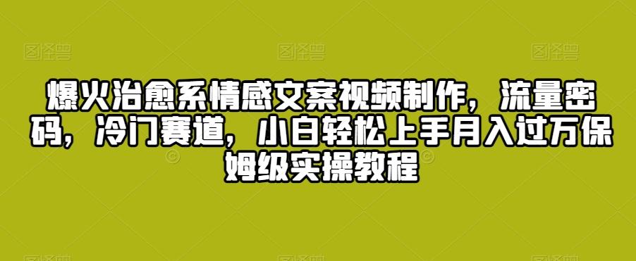 爆火治愈系情感文案视频制作，流量密码，冷门赛道，小白轻松上手月入过万保姆级实操教程【揭秘】-康仁安资源