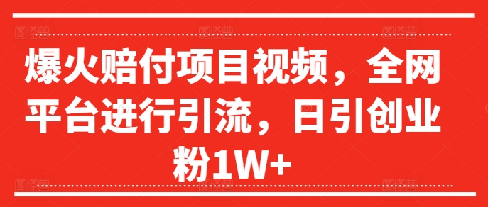爆火赔付项目视频，全网平台进行引流，日引创业粉1W+【揭秘】-康仁安资源