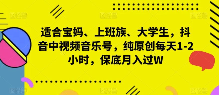 适合宝妈、上班族、大学生，抖音中视频音乐号，纯原创每天1-2小时，保底月入过W-康仁安资源