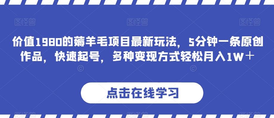 价值1980的薅羊毛项目最新玩法，5分钟一条原创作品，快速起号，多种变现方式轻松月入1W＋【揭秘】-康仁安资源