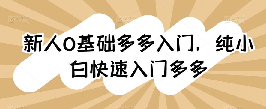 新人0基础多多入门，​纯小白快速入门多多-康仁安资源