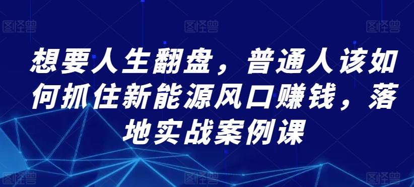 想要人生翻盘，普通人该如何抓住新能源风口赚钱，落地实战案例课-康仁安资源