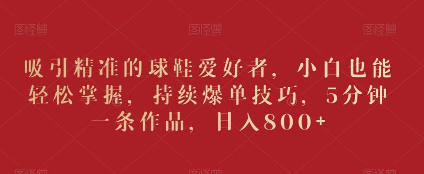 吸引精准的球鞋爱好者，小白也能轻松掌握，持续爆单技巧，5分钟一条作品，日入800+【揭秘】-康仁安资源