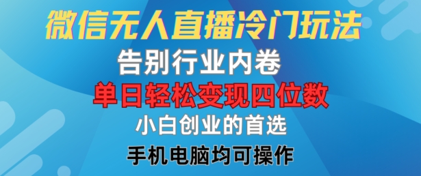 微信无人直播冷门玩法，告别行业内卷，单日轻松变现四位数，小白的创业首选【揭秘】-康仁安资源