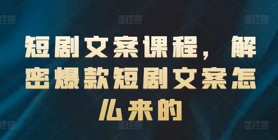 短剧文案课程，解密爆款短剧文案怎么来的-康仁安资源