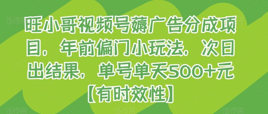旺小哥视频号薅广告分成项目，年前偏门小玩法，次日出结果，单号单天500+元【有时效性】-康仁安资源