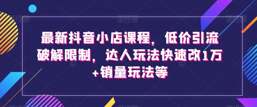 最新抖音小店课程，低价引流破解限制，达人玩法快速改1万+销量玩法等-康仁安资源