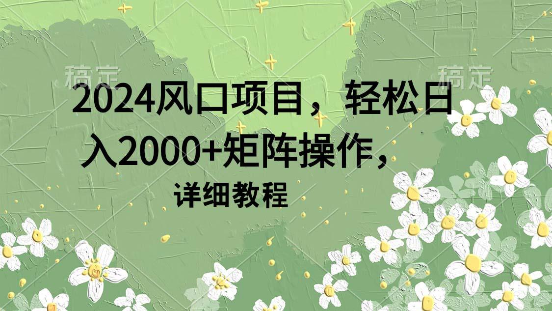(9652期)2024风口项目，轻松日入2000+矩阵操作，详细教程-康仁安资源