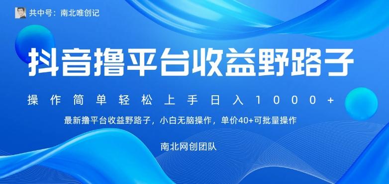 最新撸抖音平台收益野路子，操作简单，单价高，小白可无脑操作可日入1000+-康仁安资源
