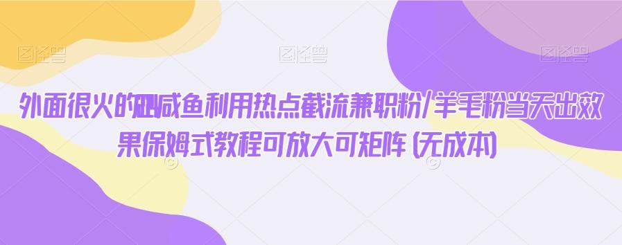 外面很火的2024咸鱼利用热点截流兼职粉/羊毛粉当天出效果保姆式教程可放大可矩阵(无成本)-康仁安资源