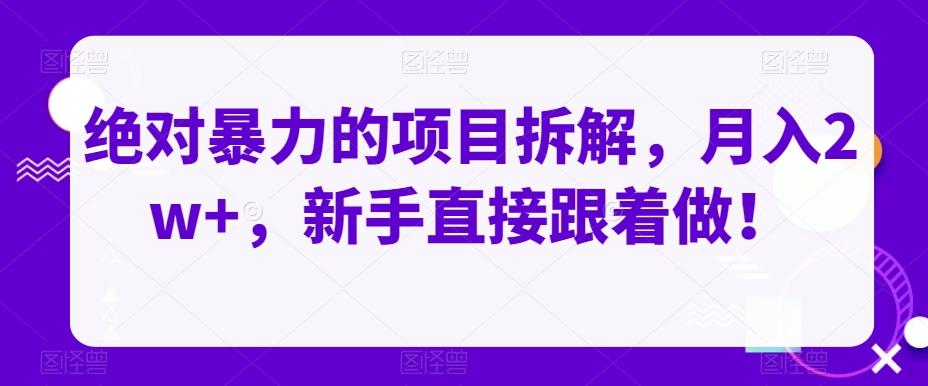 绝对暴力的项目拆解，月入2w+，新手直接跟着做！-康仁安资源