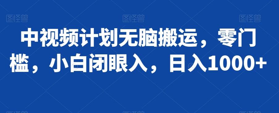 中视频计划无脑搬运，零门槛，小白闭眼入，日入1000+-康仁安资源