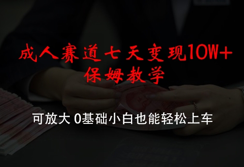 成人赛道七天变现10W+保姆教学，可放大，0基础小白也能轻松上车【揭秘】-康仁安资源