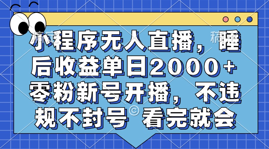 小程序无人直播，睡后收益单日2000+ 零粉新号开播，不违规不封号 看完就会-康仁安资源