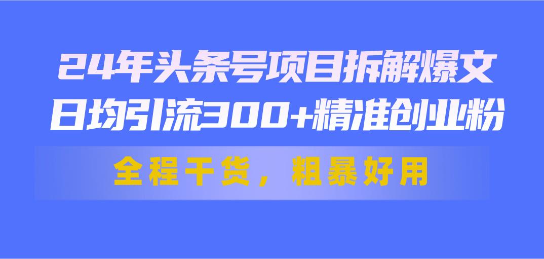 24年头条号项目拆解爆文，日均引流300+精准创业粉，全程干货，粗暴好用-康仁安资源