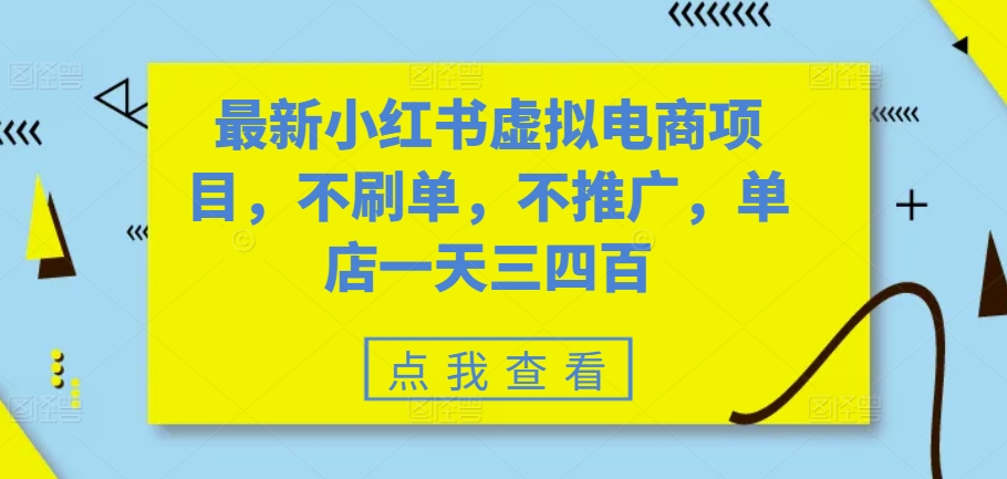 最新小红书虚拟电商项目，不刷单，不推广，单店一天三四百-康仁安资源