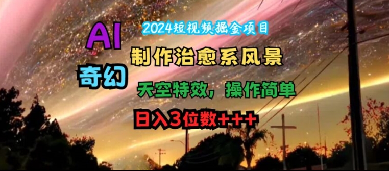 2024短视频掘金项目，AI制作治愈系风景，奇幻天空特效，操作简单，日入3位数【揭秘】-康仁安资源